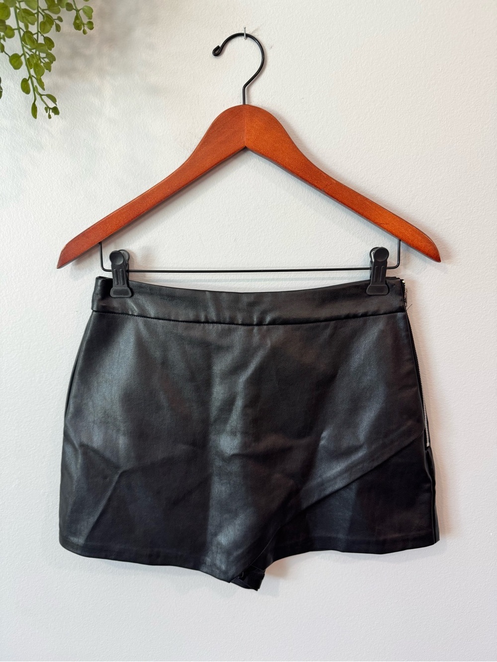 New English Factory Black Faux Leather High-Waist Shorts